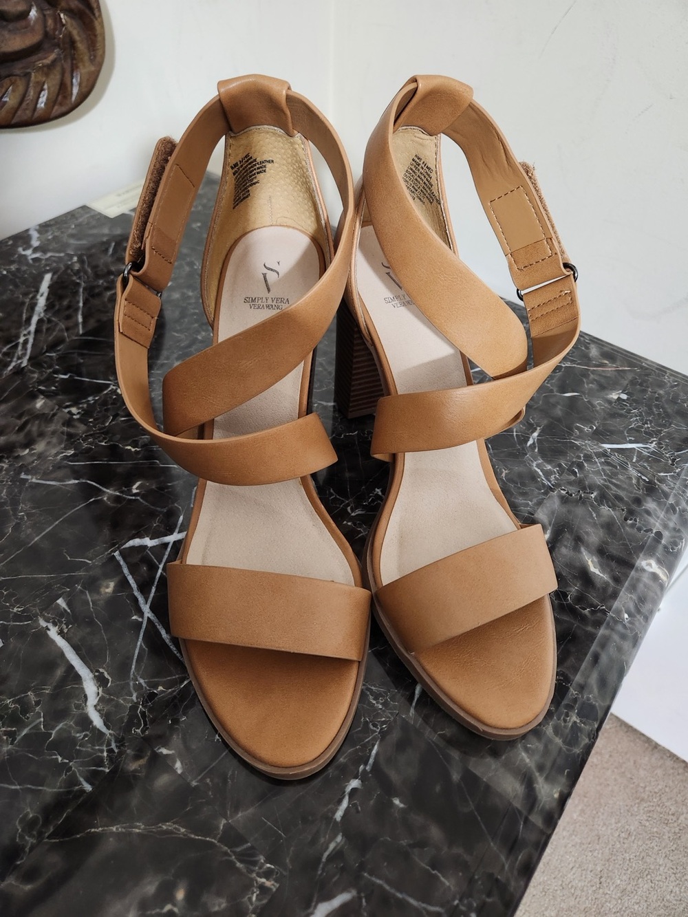 Simple Tan Crisscross Block Heel Sandals